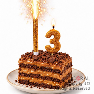 SET BENGALA Y VELA NUMERAL NUMERO 3 CON GIBRE ORO